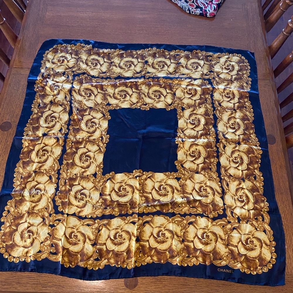 Chanel vintage camellia scarf